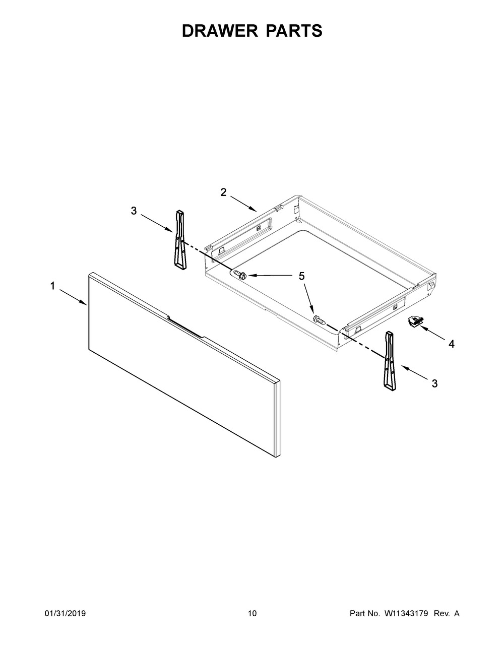 Drawer Parts Diagram and Parts List for YWFE521S0HS1  Whirlpool Range