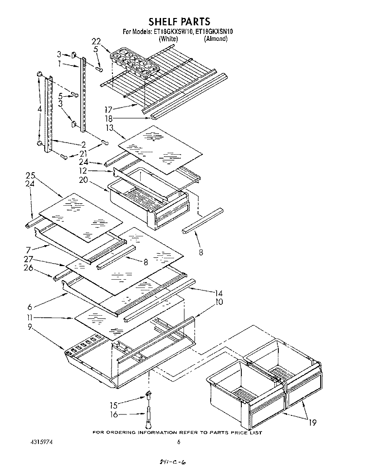 SHELF Diagram and Parts List for ET18GKXSW10  Whirlpool Refrigerator