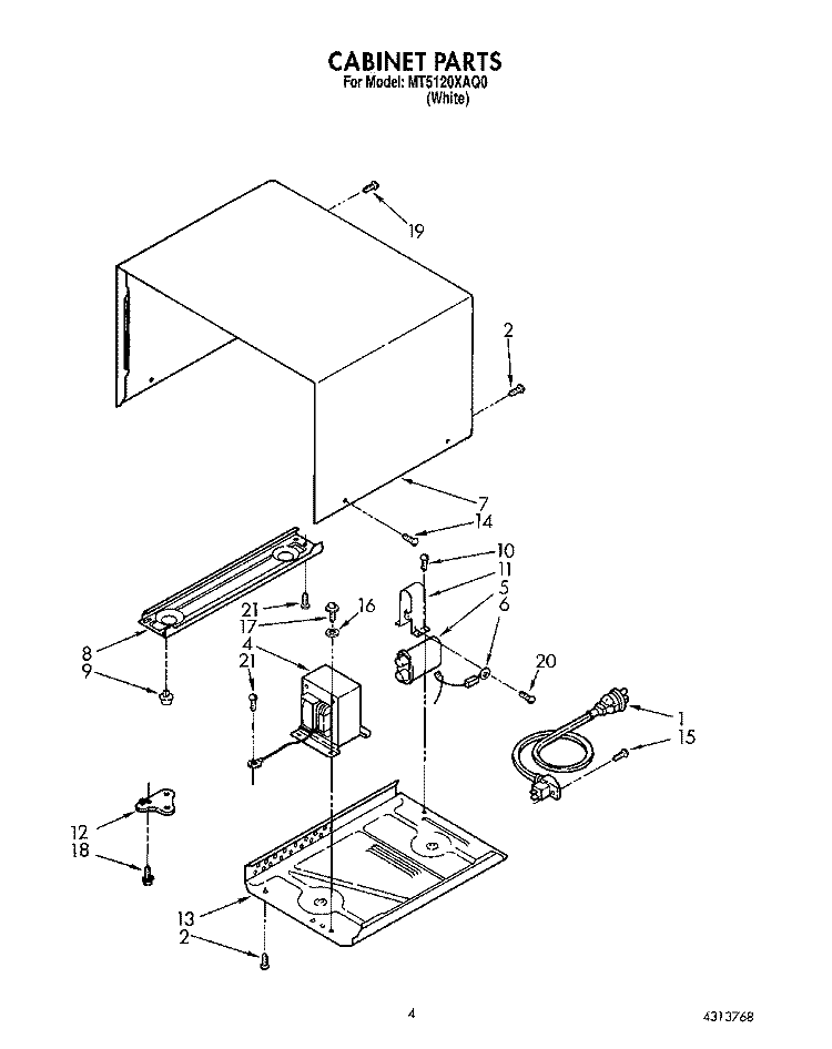 CABINET Diagram and Parts List for MT5120XAQ0  Whirlpool Microwave