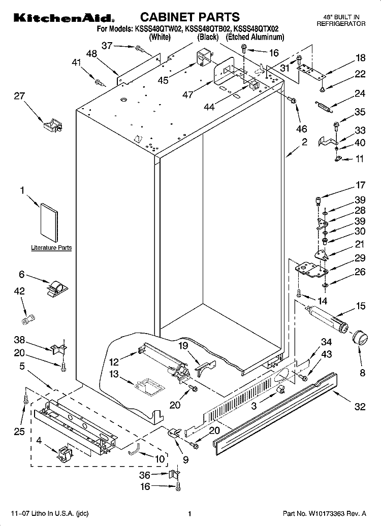 CABINET PARTS Diagram and Parts List for KSSS48QTB02  KitchenAid Refrigerator