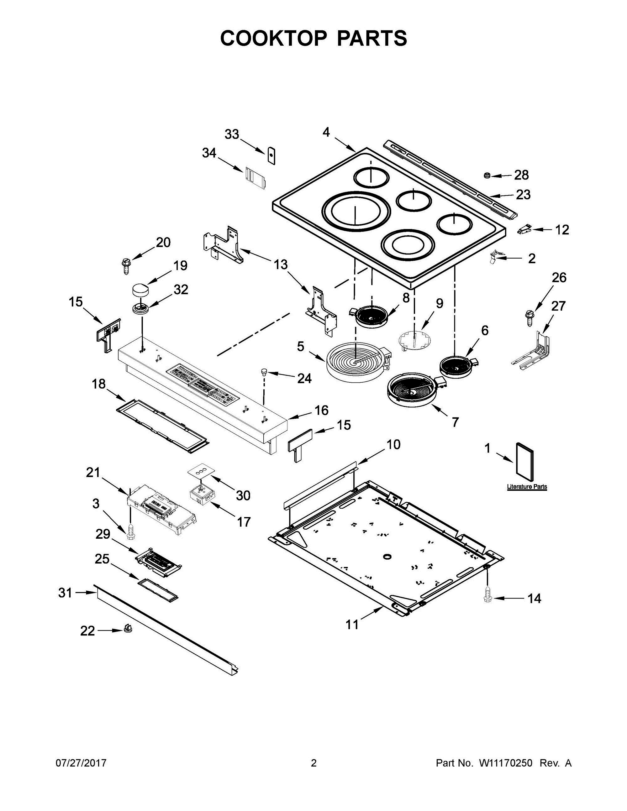 02 - COOKTOP PARTS Diagram and Parts List for JES1450CFS1  Whirlpool Range