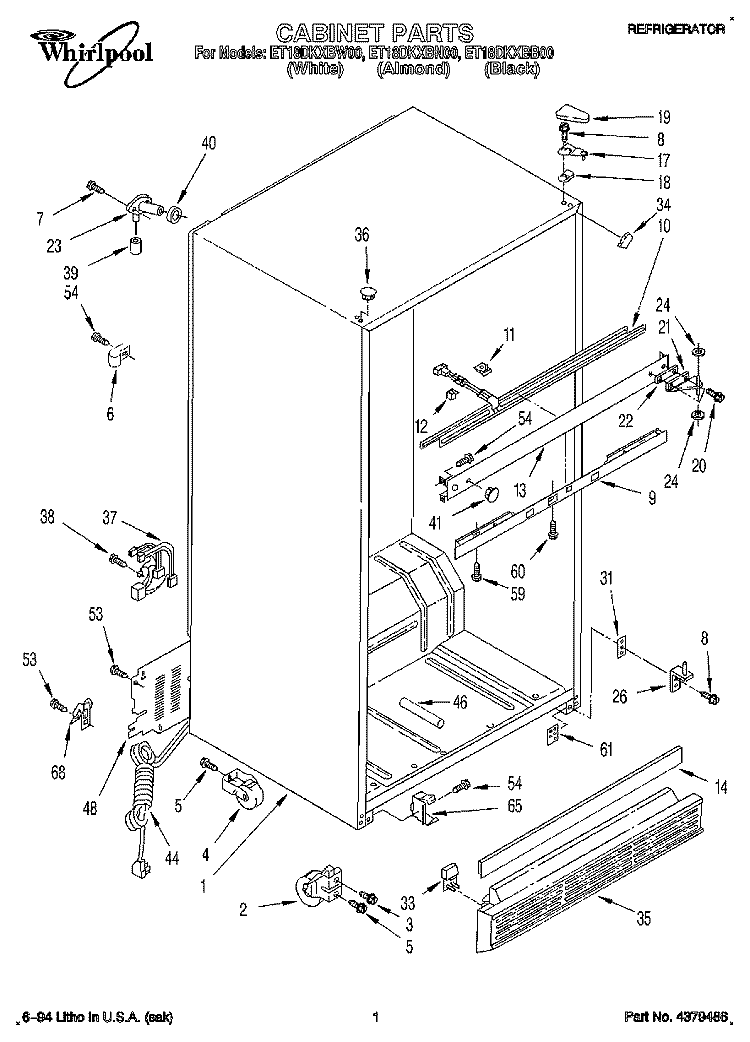 CABINET Diagram and Parts List for ET18DKXBB00  Whirlpool Refrigerator