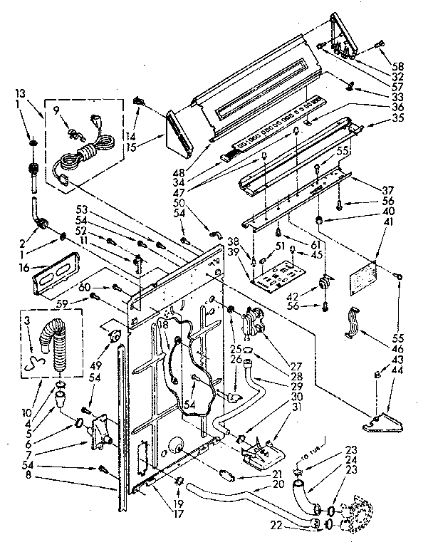 Controls And Rear Panel Diagram and Parts List for LA9800XSN2  Whirlpool Washer