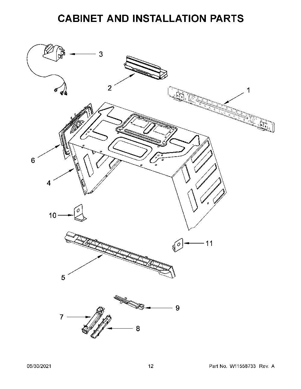 Cabinet And Installation Parts Diagram and Parts List for YKMHP519ES05  KitchenAid Microwave