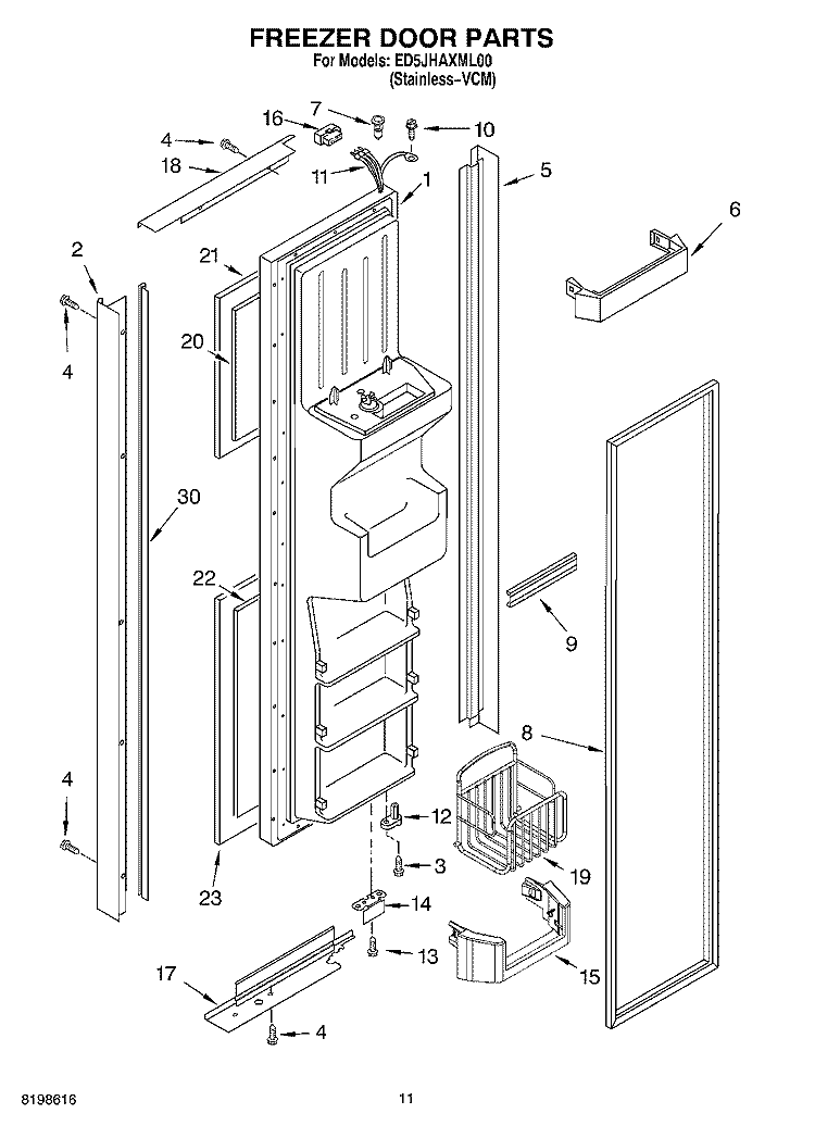 FREEZER DOOR PARTS Diagram and Parts List for ED5JHAXML00  Whirlpool Refrigerator