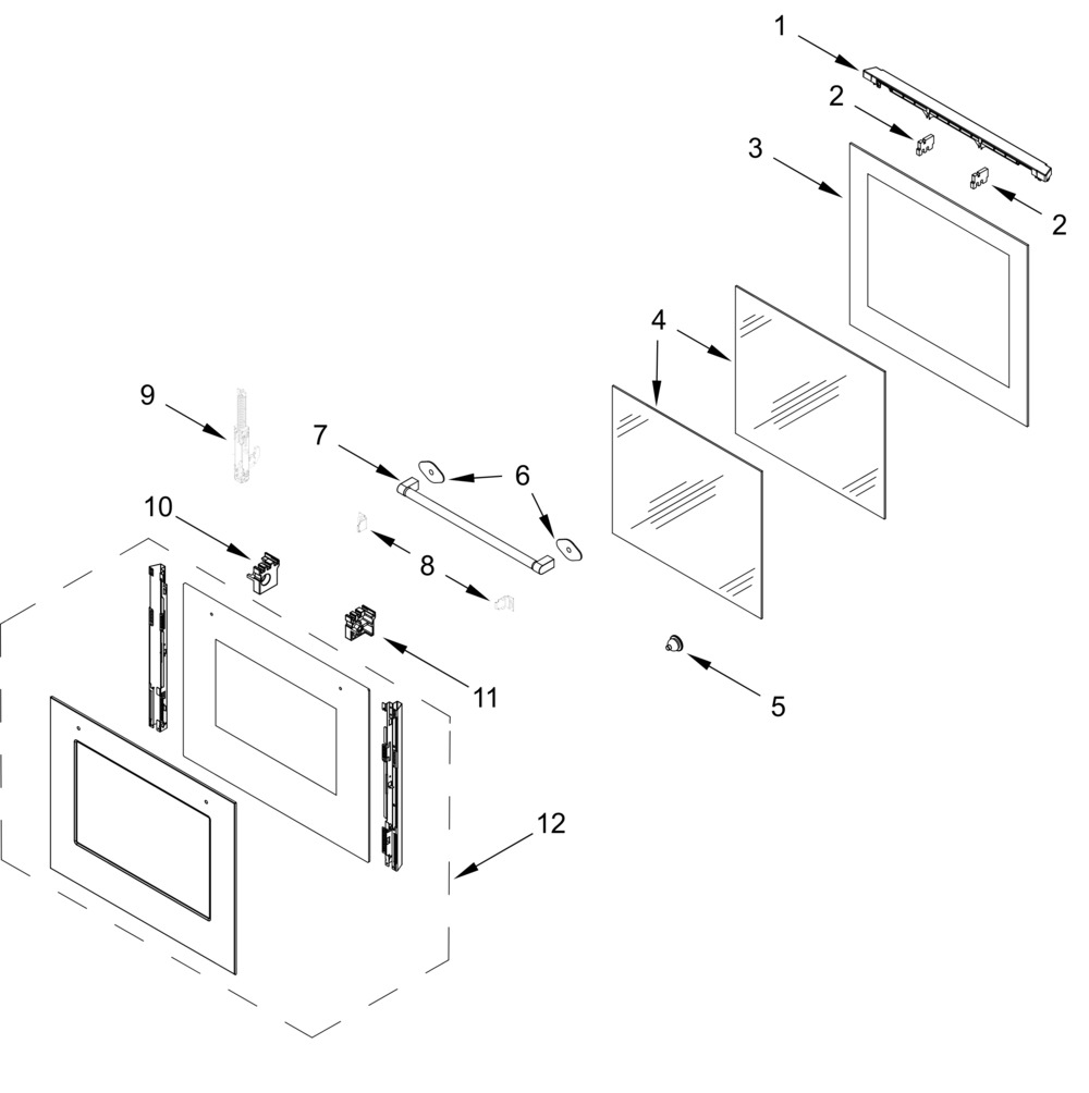 Oven Door Parts Diagram and Parts List for WOD52ES4MW01  Whirlpool Wall Oven