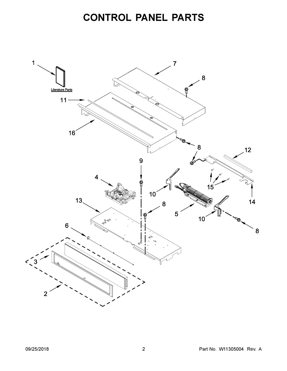 Control Panel Parts Diagram and Parts List for WODA7EC0HN01  Whirlpool Wall Oven