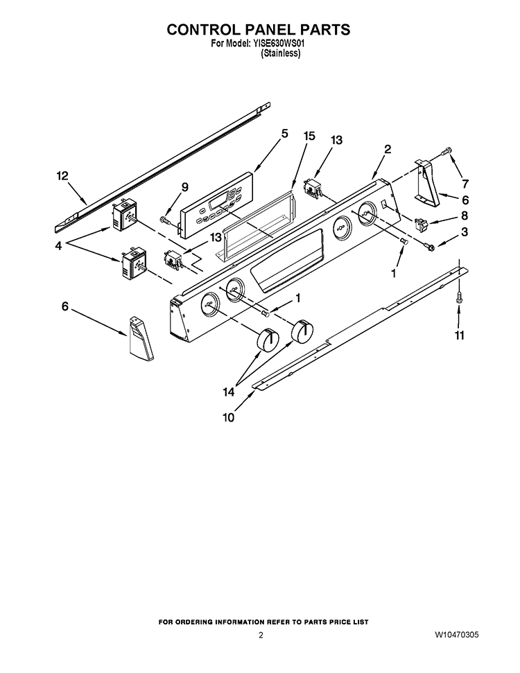 CONTROL PANEL PARTS Diagram and Parts List for YISE630WS01  Whirlpool Range