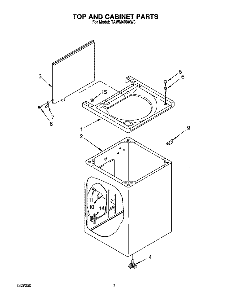 TOP AND CABINET, LIT/OPTIONAL Diagram and Parts List for TAWM400AW0  Estate Washer