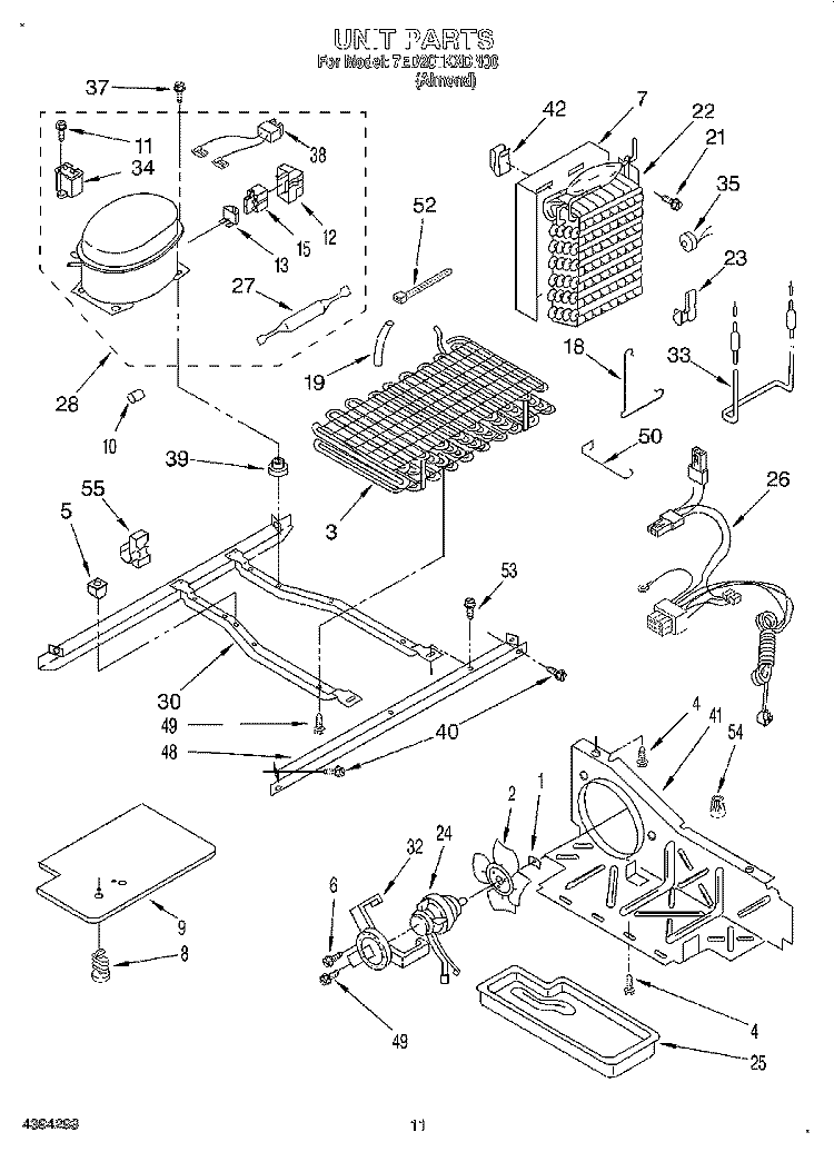 UNIT Diagram and Parts List for 7ED20TKXDN00  Whirlpool Refrigerator
