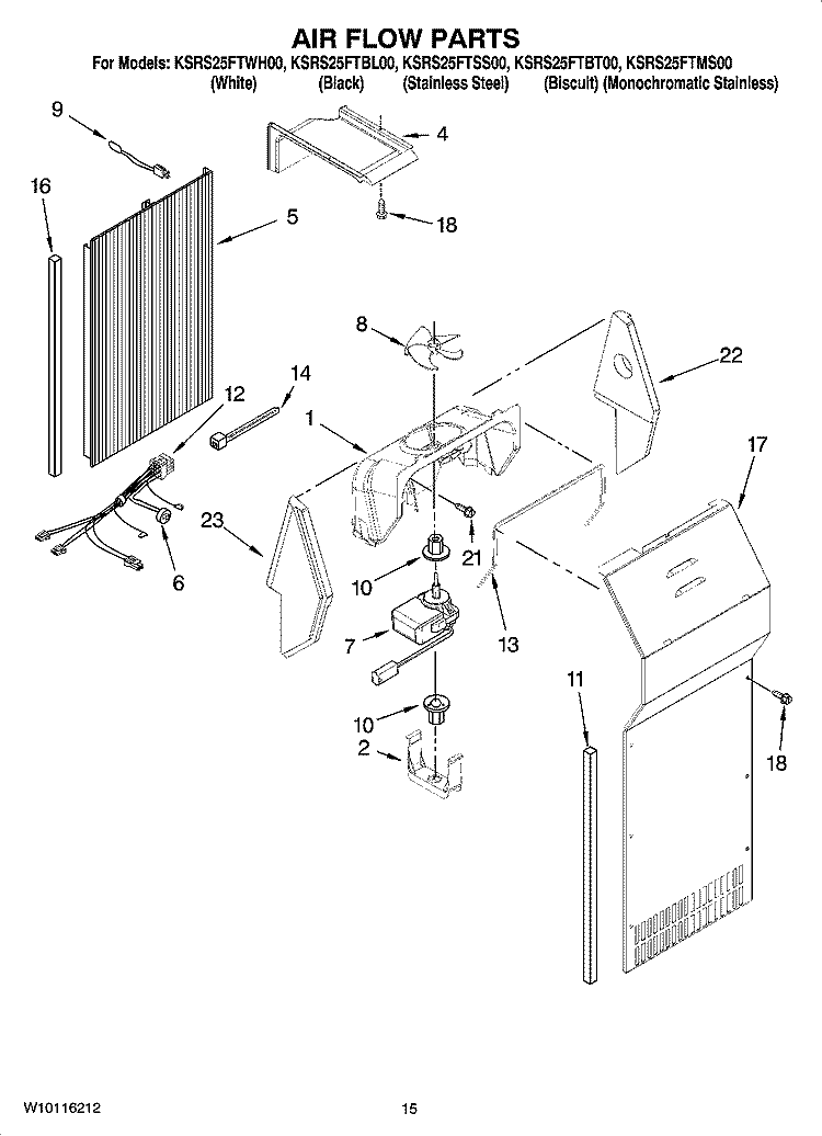 AIR FLOW PARTS Diagram and Parts List for KSRS25FTBT00  KitchenAid Refrigerator