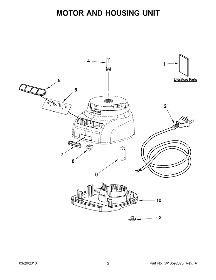 MOTOR AND HOUSING UNIT Diagram and Parts List for 5KFP0925BAC0  KitchenAid Food Processor