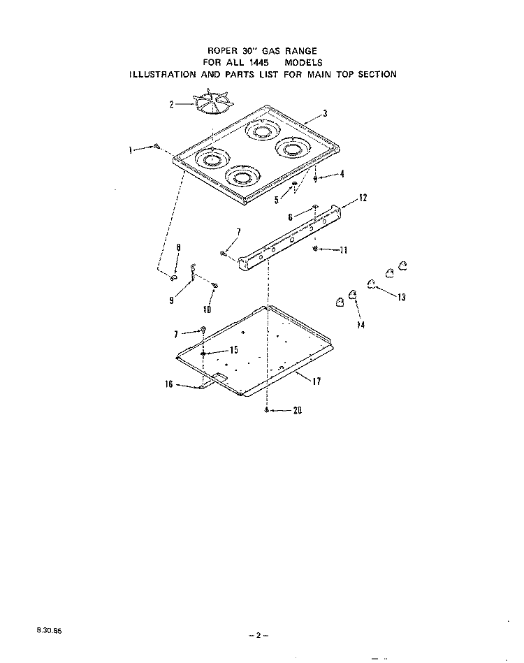 BURNER Diagram and Parts List for 1445W1A  Roper Range