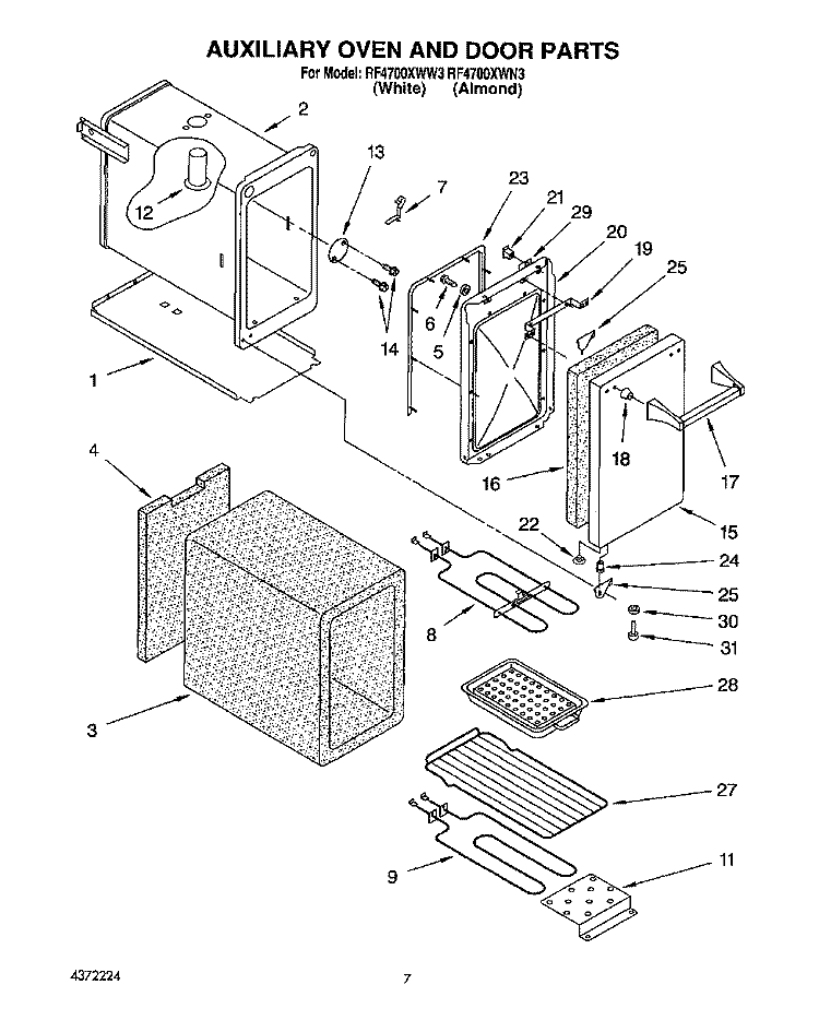 AUXILIARY OVEN AND DOOR Diagram and Parts List for RF4700XWN3  Whirlpool Range