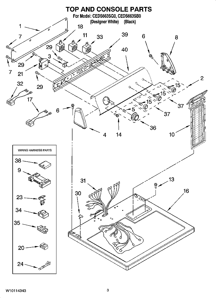 TOP AND CONSOLE PARTS Diagram and Parts List for CEDS663SB0  Crosley Dryer
