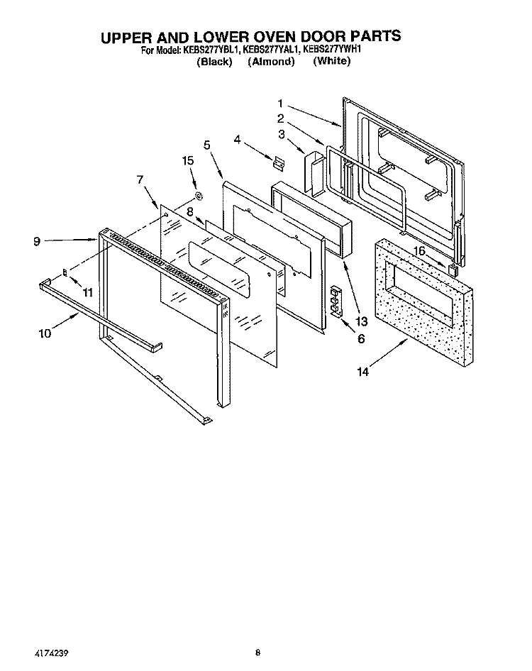 UPPER AND LOWER OVEN DOOR Diagram and Parts List for KEBS277YWH1  KitchenAid Wall Oven