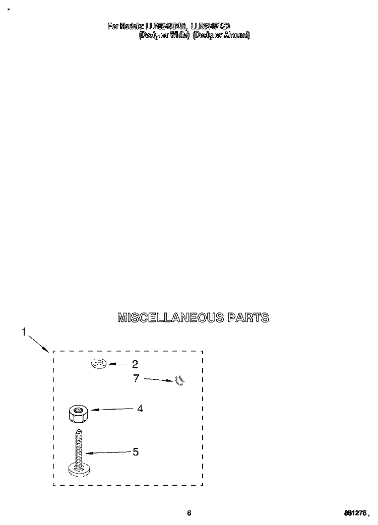 MISCELLANEOUS Diagram and Parts List for LLR8245DQ0  Whirlpool Washer