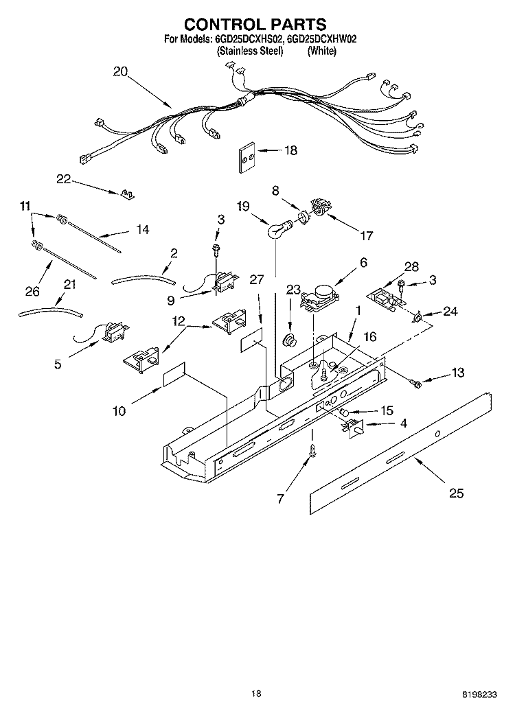 CONTROL Diagram and Parts List for 6GD25DCXHW02  Whirlpool Refrigerator
