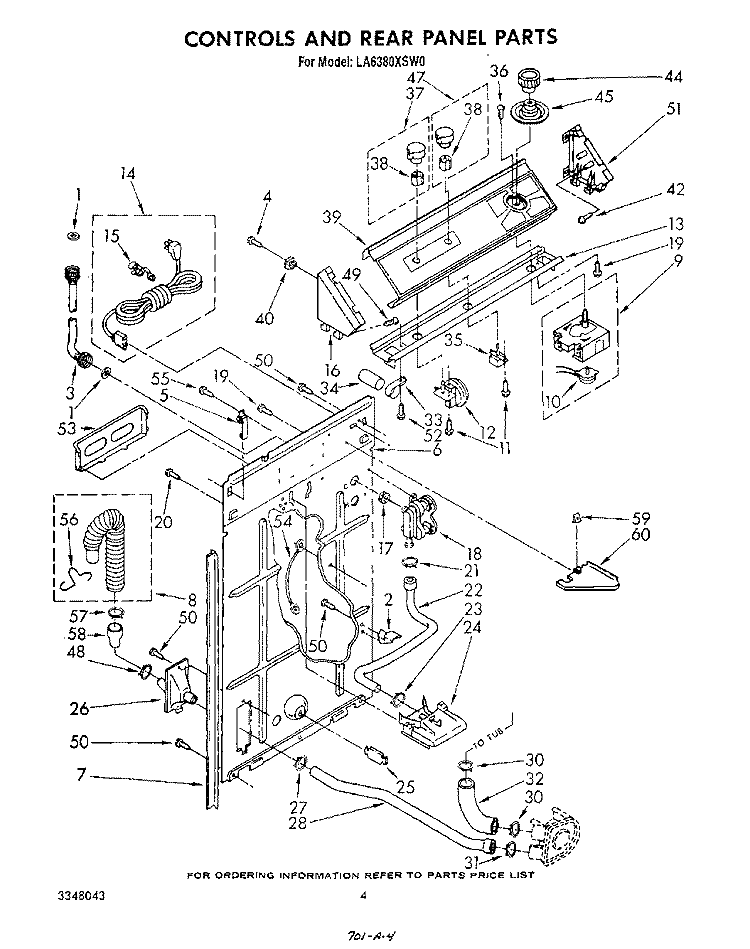 CONTROLS AND REAR PANEL Diagram and Parts List for LA6380XSW0  Whirlpool Washer