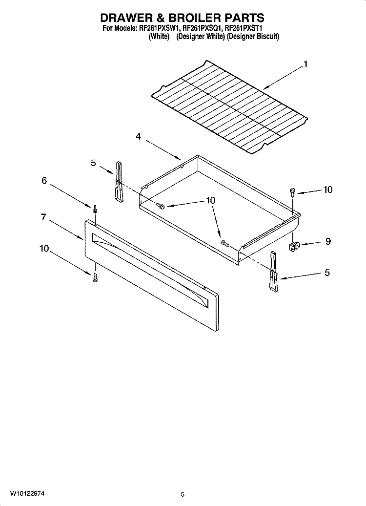DRAWER & BROILER PARTS Diagram and Parts List for RF261PXSW1  Whirlpool Range