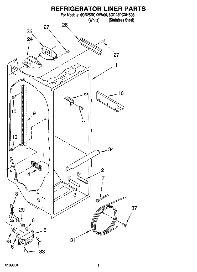 REFRIGERATOR LINER PARTS Diagram and Parts List for 6GD25DCXHS06  Whirlpool Refrigerator