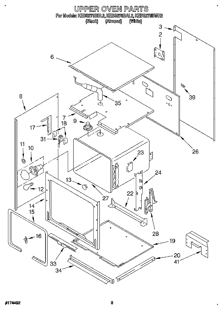 UPPER OVEN Diagram and Parts List for KEBS278BBL2  KitchenAid Wall Oven