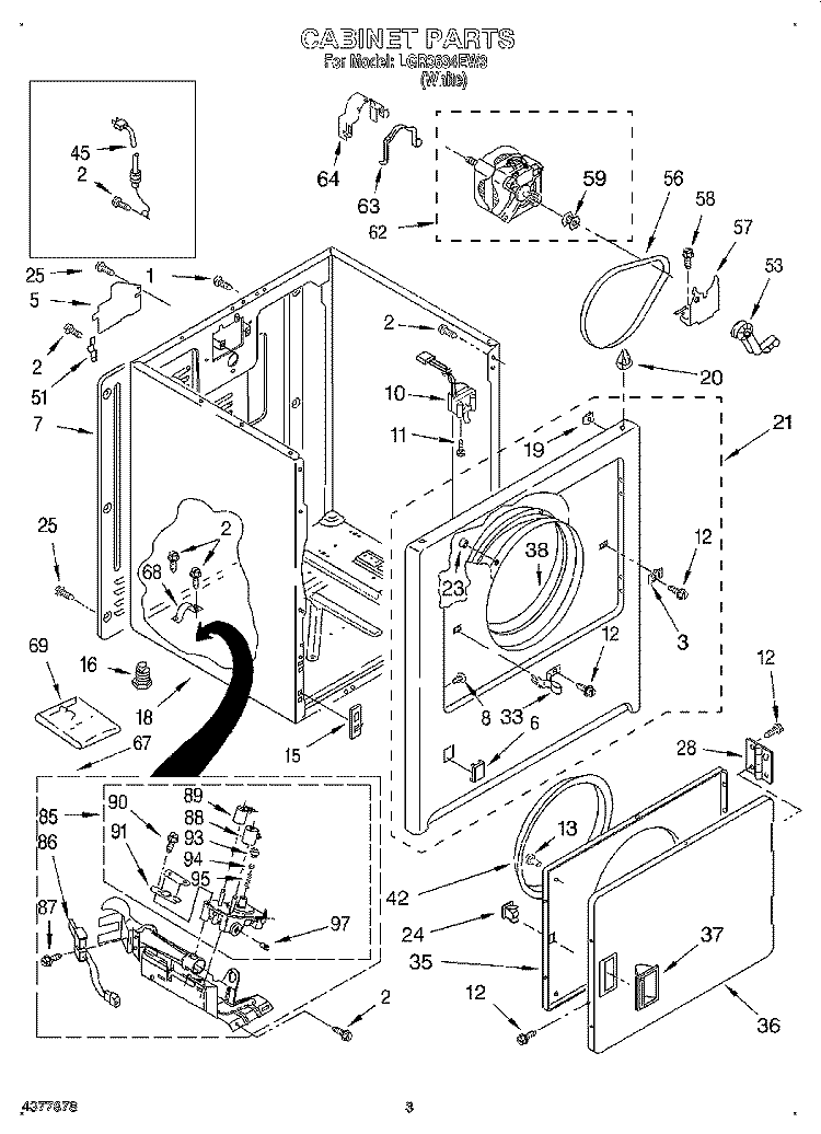 CABINET Diagram and Parts List for LGR3634EW3  Whirlpool Dryer