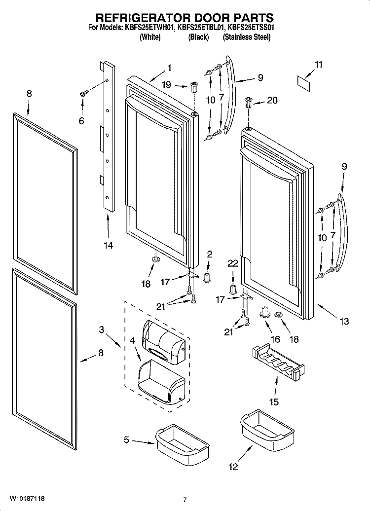 REFRIGERATOR DOOR PARTS Diagram and Parts List for KBFS25ETSS01  KitchenAid Refrigerator