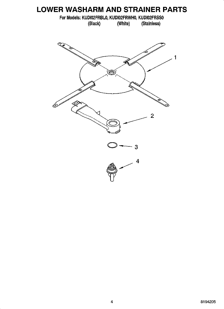 LOWER WASHARM AND STRAINER PARTS Diagram and Parts List for KUDI02FRSS0  KitchenAid Dishwasher