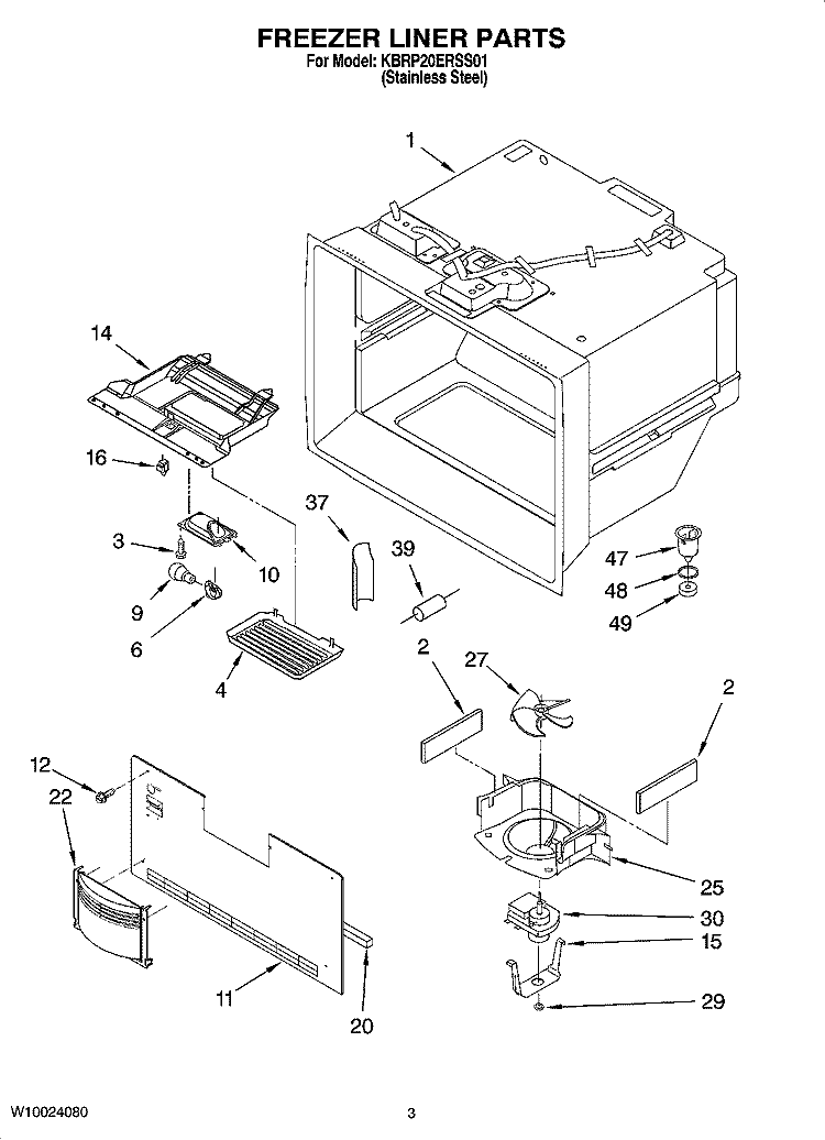 FREEZER LINER PARTS Diagram and Parts List for KBRP20ERSS01  KitchenAid Refrigerator