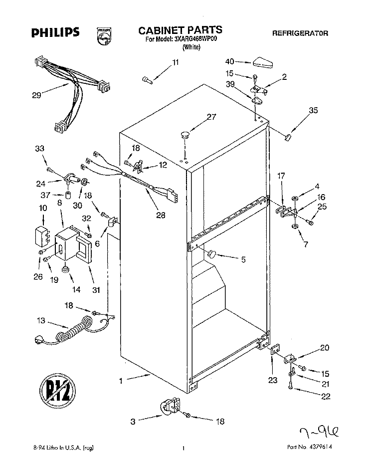 CABINET Diagram and Parts List for 3XARG468WP00  Whirlpool Refrigerator