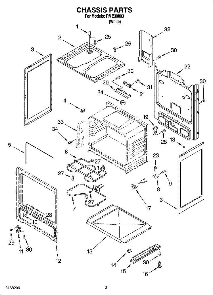 CHASSIS PARTS Diagram and Parts List for RME30003  Roper Range