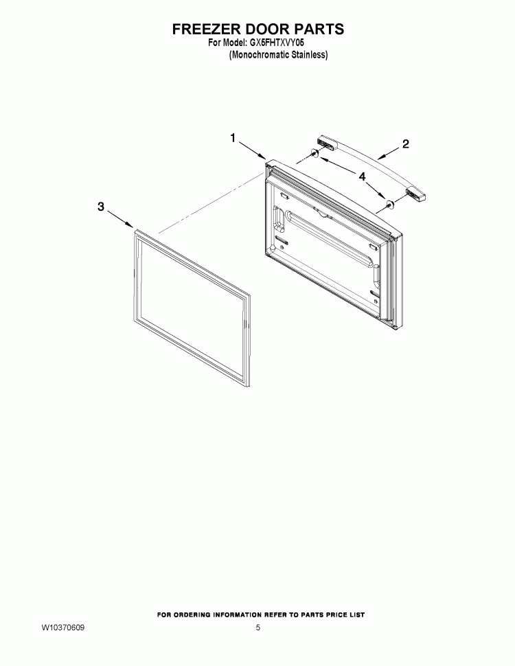 FREEZER DOOR PARTS Diagram and Parts List for GX5FHTXVY05  Whirlpool Refrigerator