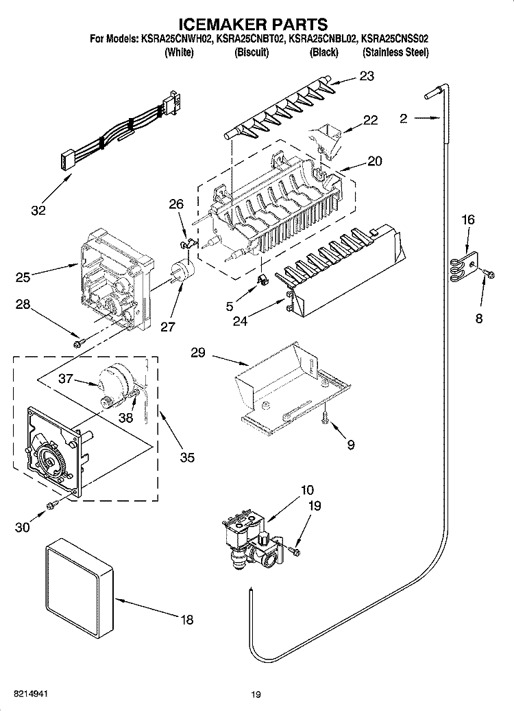 ICEMAKER PARTS, OPTIONAL PARTS (NOT INCLUDED) Diagram and Parts List for KSRA25CNBL02  KitchenAid Refrigerator