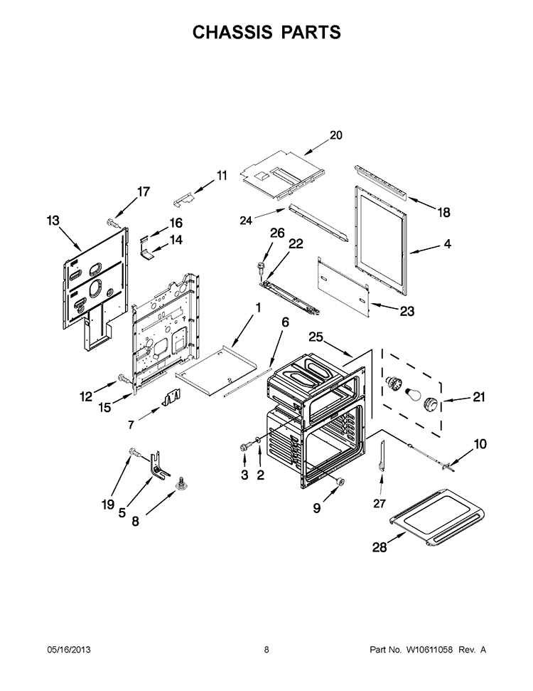 CHASSIS PARTS Diagram and Parts List for WGG755S0BS00  Whirlpool Range