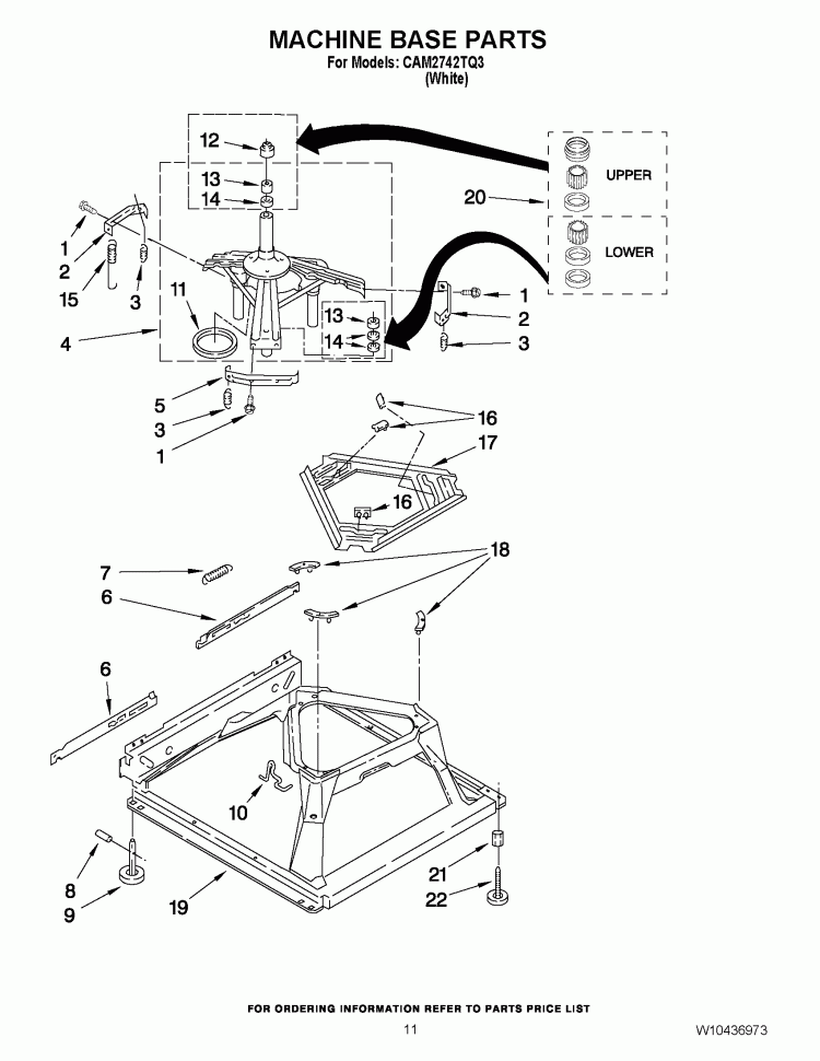 MACHINE BASE PARTS Diagram and Parts List for CAM2742TQ3  Whirlpool Washer
