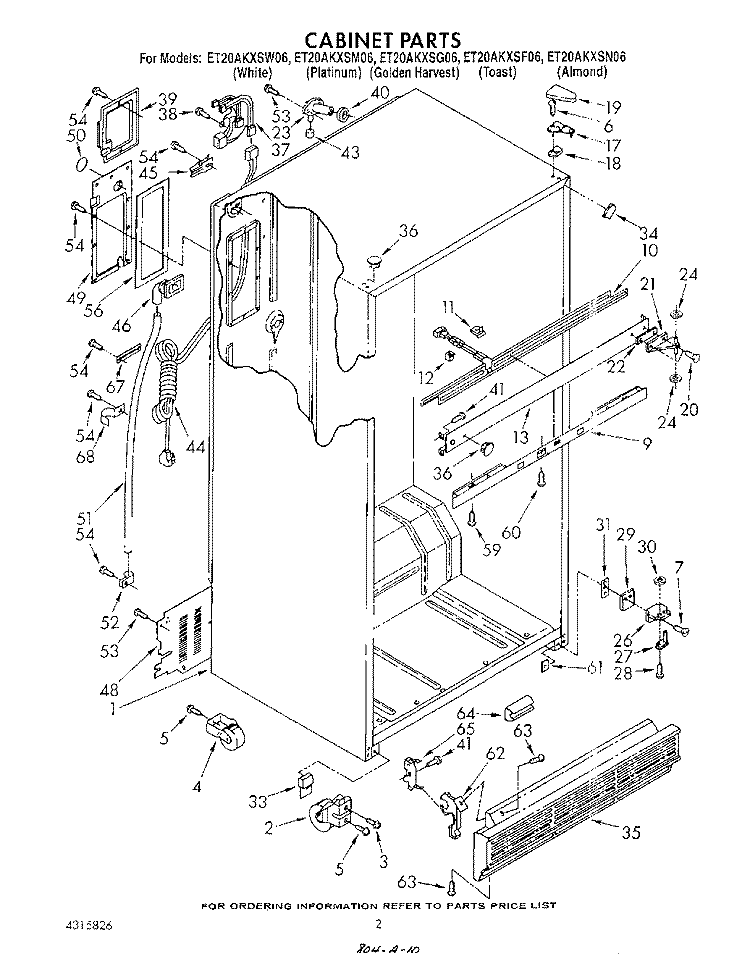 CABINET Diagram and Parts List for ET20AKXSW06  Whirlpool Refrigerator