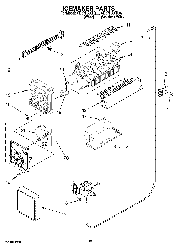ICEMAKER PARTS, OPTIONAL PARTS (NOT INCLUDED) Diagram and Parts List for GD5YHAXTL02  Whirlpool Refrigerator