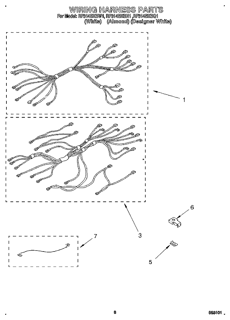 WIRING HARNESS, OPTIONAL Diagram and Parts List for RF314BXBW1  Whirlpool Range