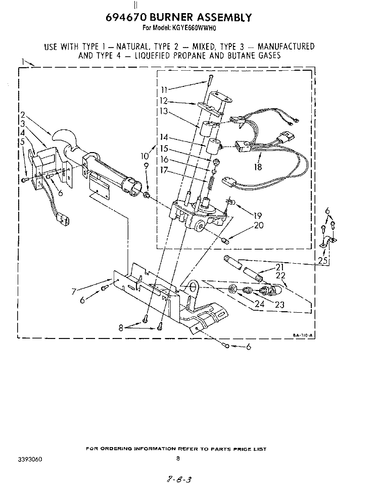 694670 BURNER Diagram and Parts List for KGYE660WAL0  KitchenAid Dryer