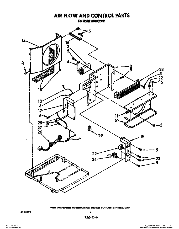 AIRFLOW AND CONTROL Diagram and Parts List for AC1002XS1  Whirlpool Air Conditioner