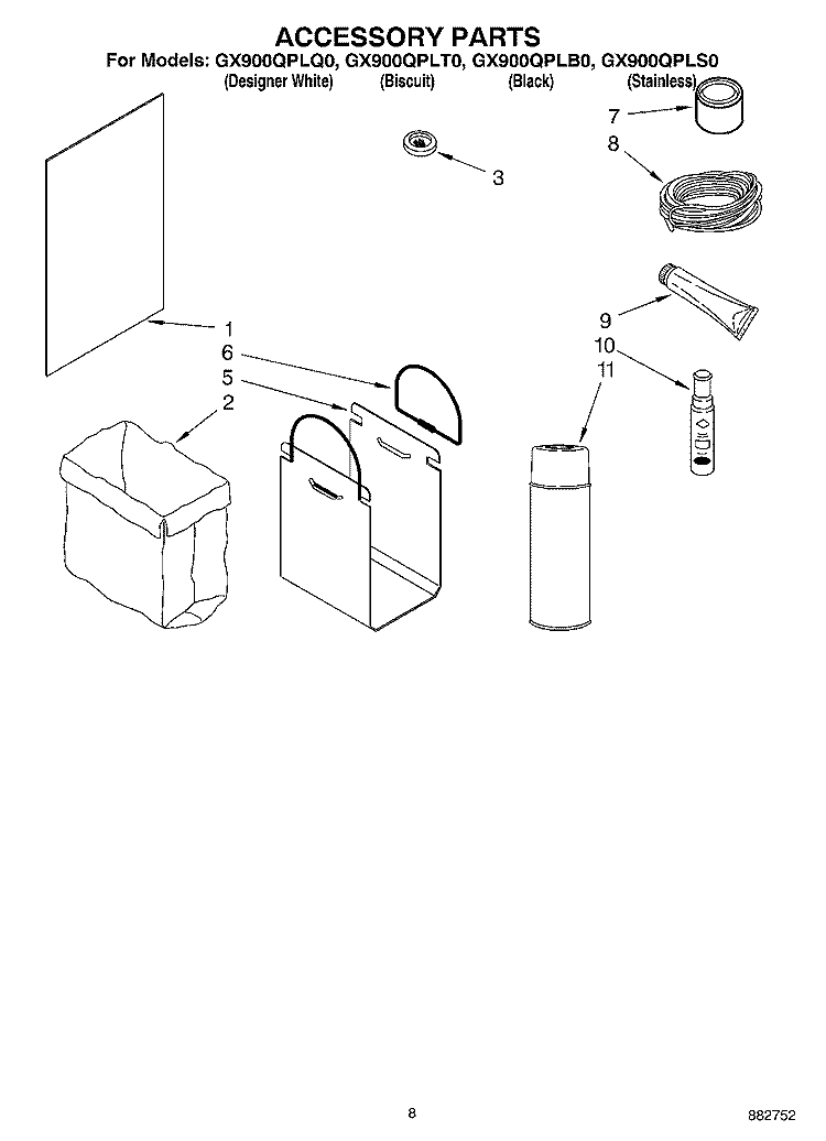 ACCESSORY Diagram and Parts List for GX900QPLB0  Whirlpool Trash Compactor