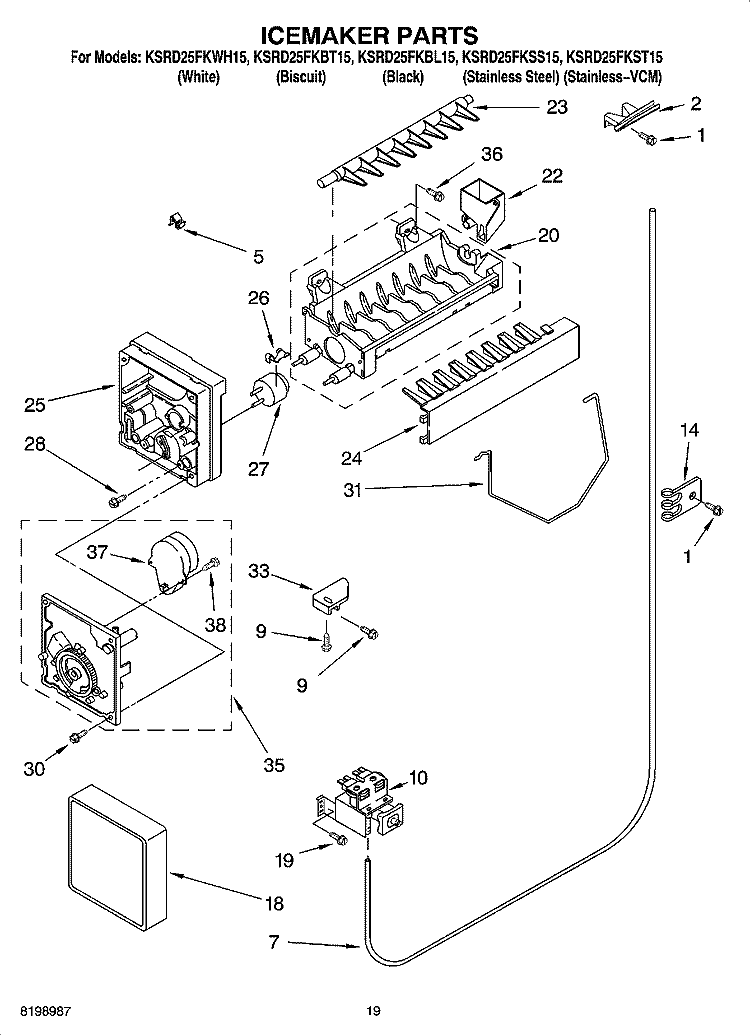 ICEMAKER PARTS, OPTIONAL PARTS Diagram and Parts List for KSRD25FKSS15  KitchenAid Refrigerator