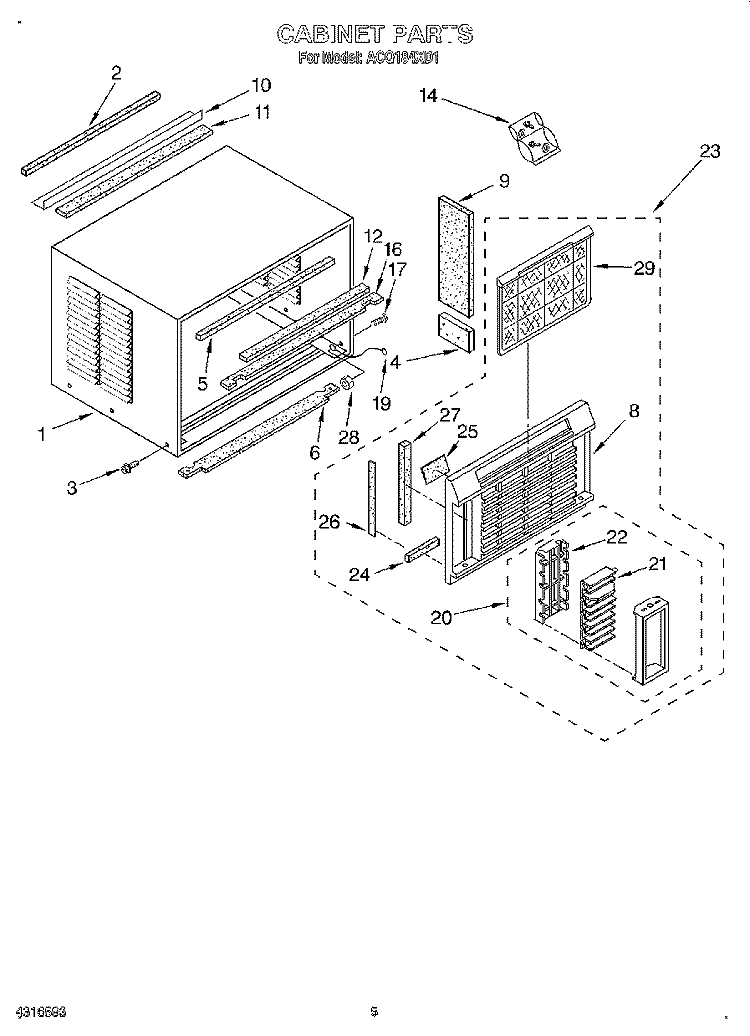 CABINET Diagram and Parts List for ACQ184XD1  Whirlpool Air Conditioner