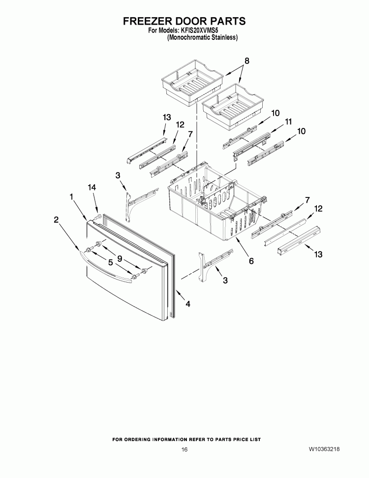 FREEZER DOOR PARTS Diagram and Parts List for KFIS20XVMS5  KitchenAid Refrigerator