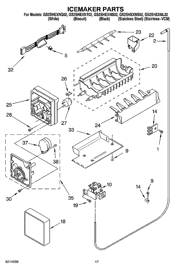 ICEMAKER PARTS Diagram and Parts List for GS2SHEXNT02  Whirlpool Refrigerator