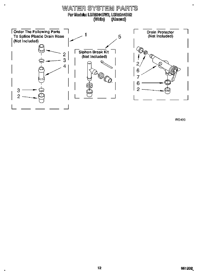 WATER SYSTEM Diagram and Parts List for LSR8244BW2  Whirlpool Washer