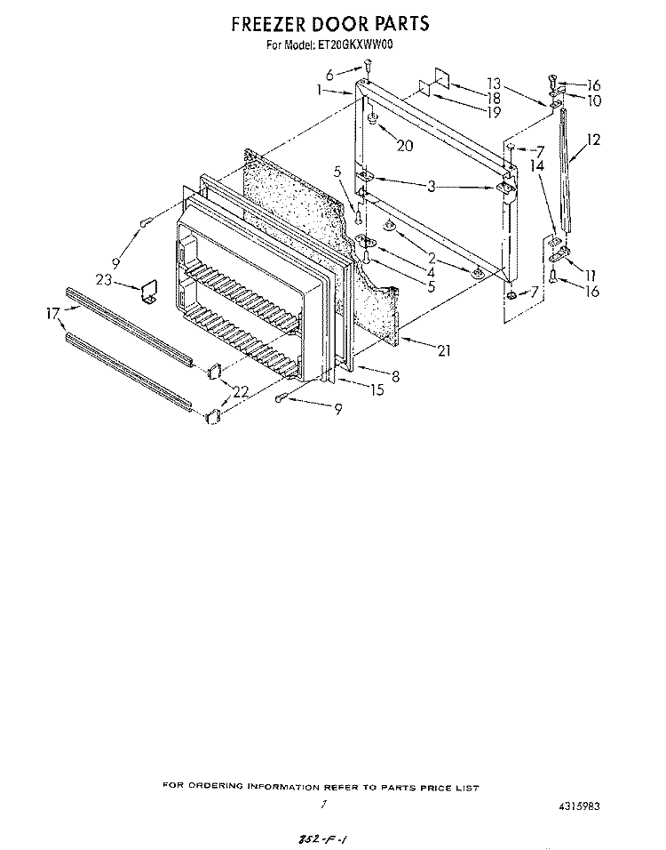 FREEZER DOOR Diagram and Parts List for ET20GKXWN00  Whirlpool Refrigerator
