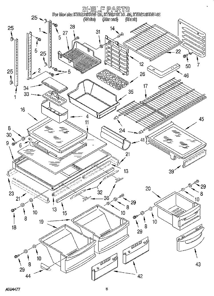 SHELF Diagram and Parts List for KTRS21KDAL05  KitchenAid Refrigerator