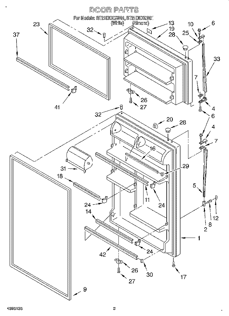 DOOR Diagram and Parts List for RT21DKXGW01  Roper Refrigerator